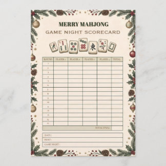 Cartes Pour Fêtes Annuelles Feuille de score pour une soirée de Mahjong de Noë
