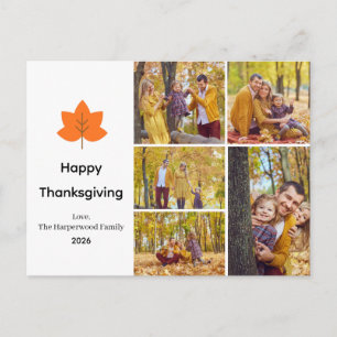 Cartes Pour Fêtes Annuelles Feuille d'érable orange minimaliste 5 Photo Action