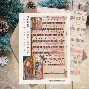 Cartes Pour Fêtes Annuelles Feuille médiévale vintage Musique Nativité de Noël