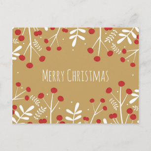 Cartes Pour Fêtes Annuelles Feuilles blanches et baies dorées Noël vacances