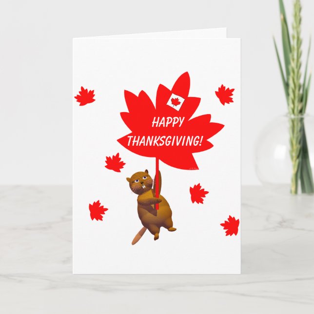 Cartes Pour Fêtes Annuelles Feuilles canadiens du castor d'action de grâces et (Devant)