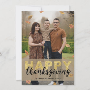 Cartes Pour Fêtes Annuelles Feuilles chaudes Or Script Joyeux Thanksgiving P