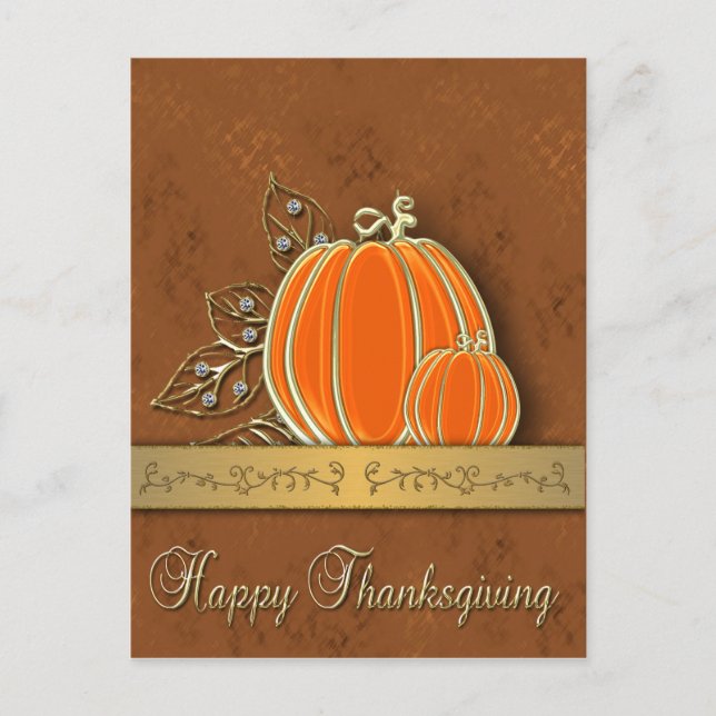 Cartes Pour Fêtes Annuelles Feuilles Citrouilles précieux de Thanksgiving Gold (Devant)