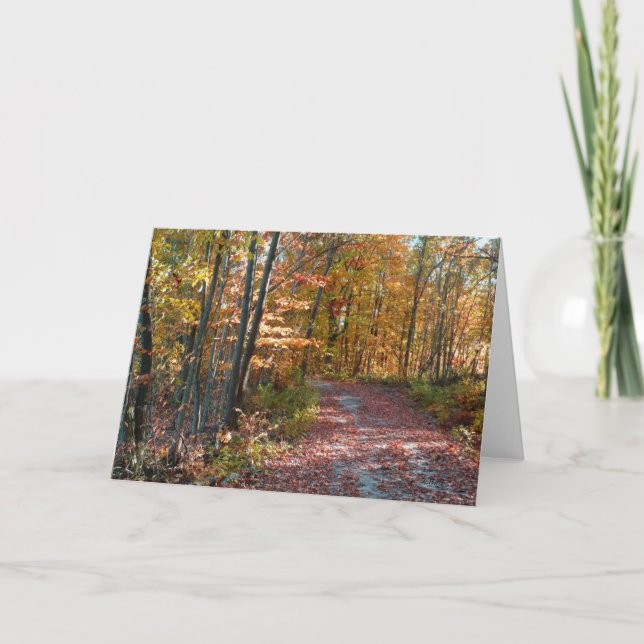 Cartes Pour Fêtes Annuelles Feuilles d'automne, chemin dans les bois, paysage  (Devant)