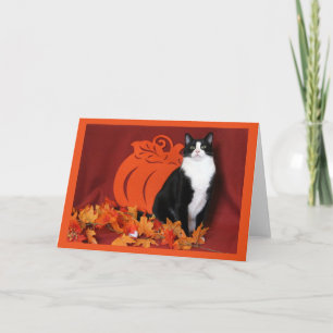 Cartes Pour Fêtes Annuelles Feuilles d'automne, citrouille et chat smoking