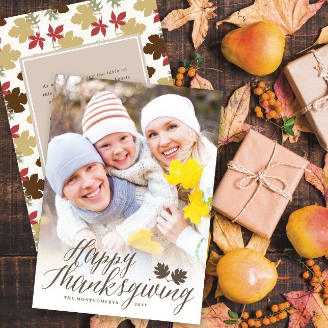 Cartes Pour Fêtes Annuelles Feuilles d'automne de Thanksgiving Simple Script P (Créateur téléchargé)
