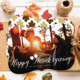 Cartes Pour Fêtes Annuelles Feuilles d'automne de Thanksgiving Simple Script P