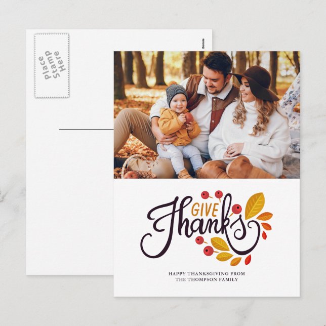 Cartes Pour Fêtes Annuelles Feuilles D'Automne Et Baies Thankesgiving Photo (Devant / Derrière)