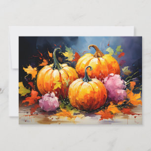 Cartes Pour Fêtes Annuelles Feuilles d'automne rustiques Citrouilles colorées