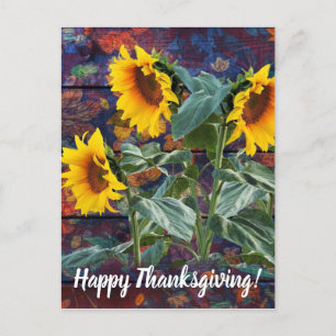 Cartes Pour Fêtes Annuelles Feuilles d'automne rustiques et tournesols