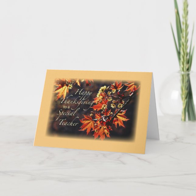 Cartes Pour Fêtes Annuelles Feuilles de Bon thanksgiving de l'enseignant sur l (Devant)