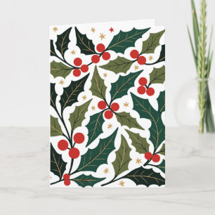 Cartes Pour Fêtes Annuelles Feuilles de houx et étoiles Fond rétro moderne