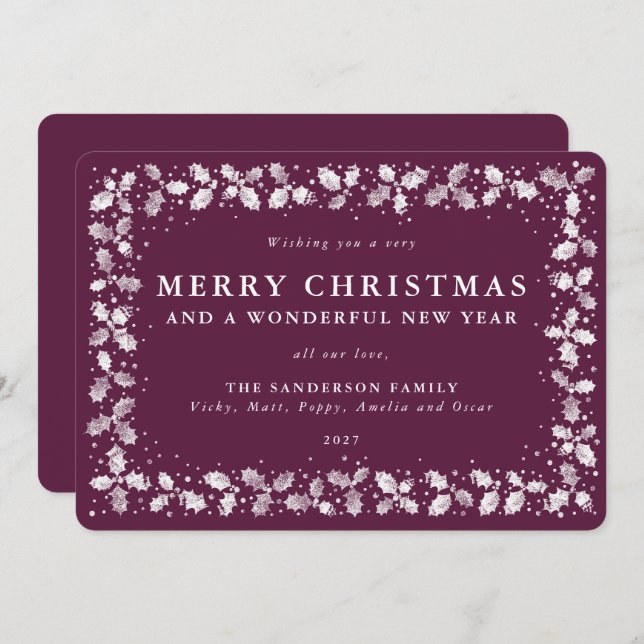 Cartes Pour Fêtes Annuelles Feuilles de Houx Winterberry Bordure Plate Non Pho (Devant / Derrière)