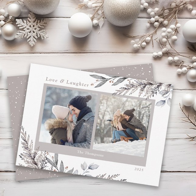 Cartes Pour Fêtes Annuelles Feuilles d'hiver et Sprigs Aquarelle 2 Photos (Créateur téléchargé)