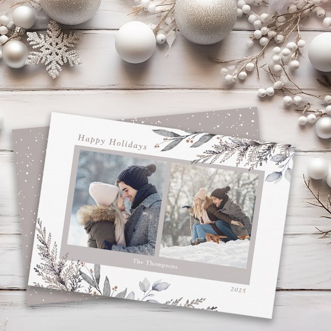 Cartes Pour Fêtes Annuelles Feuilles d'hiver et Sprigs Aquarelle 2 Photos (Créateur téléchargé)