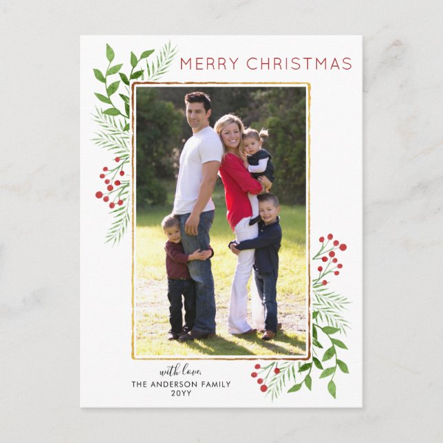 Cartes Pour Fêtes Annuelles Feuilles d'hiver Foliry Berry Joyeux Noël Photo (Devant)