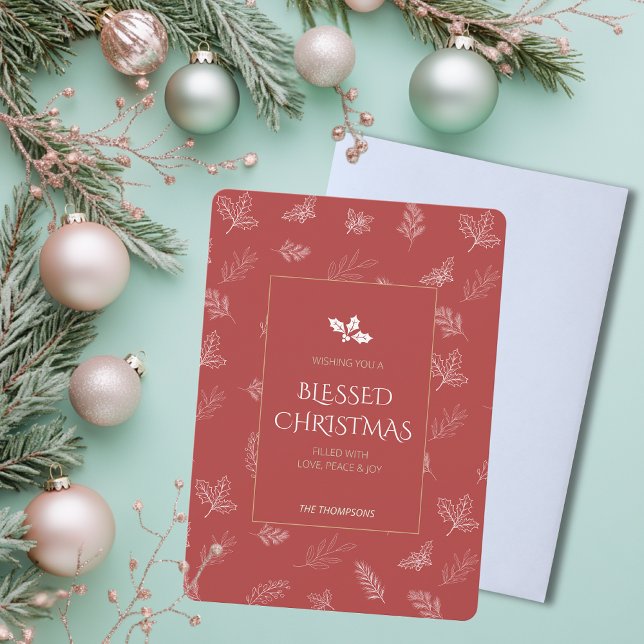 Cartes Pour Fêtes Annuelles Feuilles d'hiver or simple Noël rouge (Créateur téléchargé)