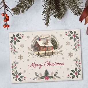 Cartes Pour Fêtes Annuelles Feuilles et Baies de Houx - Joyeux Noël Vintage