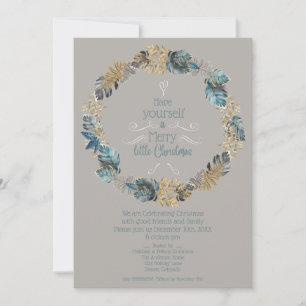 Cartes Pour Fêtes Annuelles Feuilles Tropicales Bleu Poussiéreux Or Fête de No
