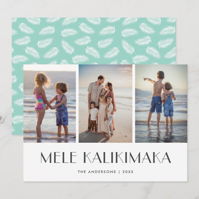 Cartes Pour Fêtes Annuelles Feuilles tropicaux Mele Kalikimaka Photo Noël (Devant / Derrière)