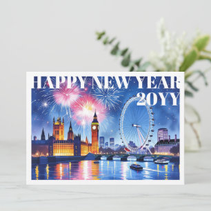 Cartes Pour Fêtes Annuelles Feux d'artifice personnalisés à l'aquarelle Londre