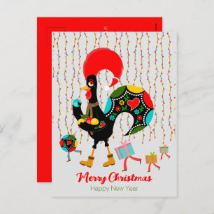 Cartes Pour Fêtes Annuelles Feux de Noël, baubles, cadeaux et coq