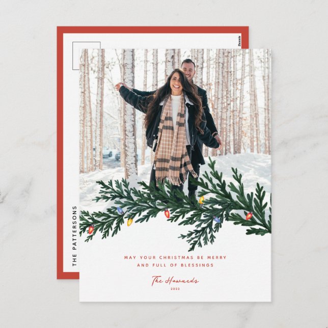 Cartes Pour Fêtes Annuelles Feux de Noël et photo de verdure (Devant / Derrière)