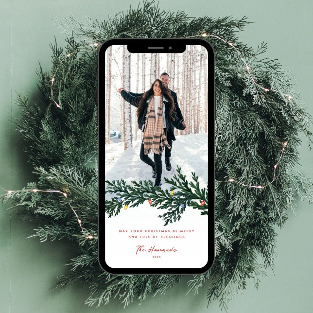 Cartes Pour Fêtes Annuelles Feux de Noël et photo de verdure (Créateur téléchargé)