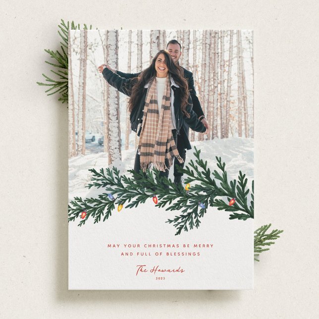 Cartes Pour Fêtes Annuelles Feux de Noël et photo de verdure (Créateur téléchargé)