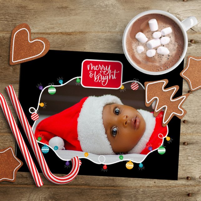 Cartes Pour Fêtes Annuelles Feux de Noël Joyeux & Lumineux (ajouter la photo)  (Créateur téléchargé)