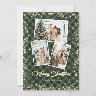 Cartes Pour Fêtes Annuelles Feux d'étincelle vert Plaid Photo Noël