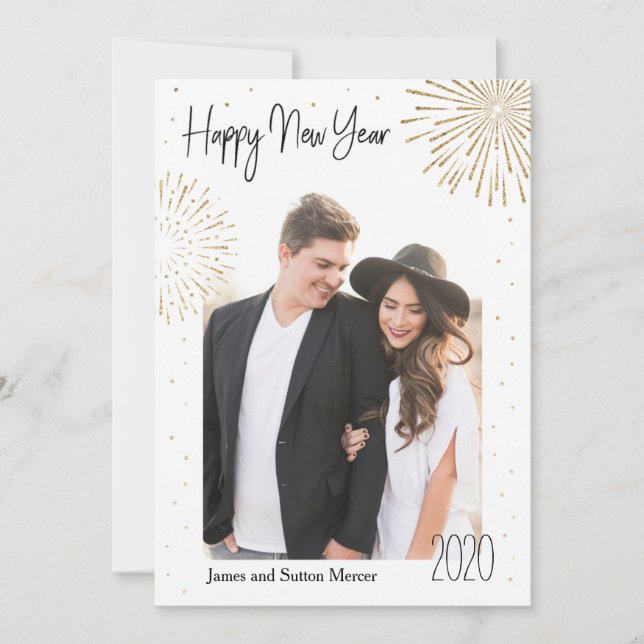 Cartes Pour Fêtes Annuelles Feux d'or Nouvel An (Devant)