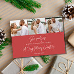 Cartes Pour Fêtes Annuelles Fiançailles de Noël Trois vacances photo<br><div class="desc">Annoncez votre fiançailles et partagez trois de vos photos de fiançailles préférées avec ce Fiançailles de Noël "She Said Yes" Trois photos Carte de vacances. Partagez l'excitation de votre fiançailles et vos souhaits de vacances avec une carte cette saison de vacances.</div>