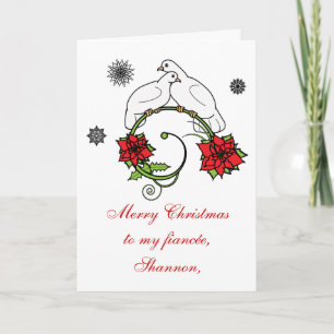 Cartes Pour Fêtes Annuelles Fiancée Nom personnalisable : Doves de Noël