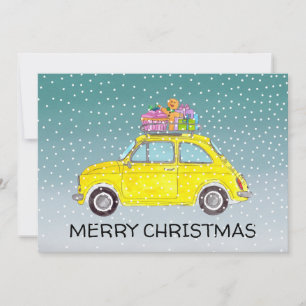 Cartes Pour Fêtes Annuelles Fiat Jaune 500 avec cadeaux de Noël