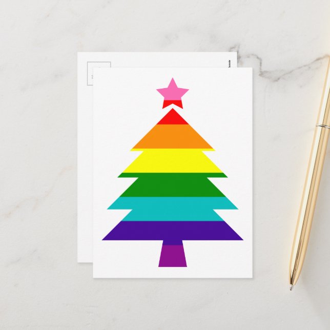 Cartes Pour Fêtes Annuelles Fierté LGBTQ Arbre de Noël Arc-en-ciel (Devant/Arrière en situation)