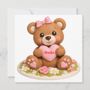 Cartes Pour Fêtes Annuelles Figurine de nounours mignon avec cœur et nom