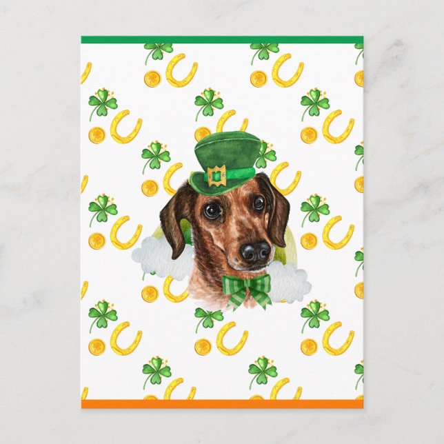 Cartes Pour Fêtes Annuelles Fil Cheveux Dachshund Shamrock St. Patricks Day (Devant)