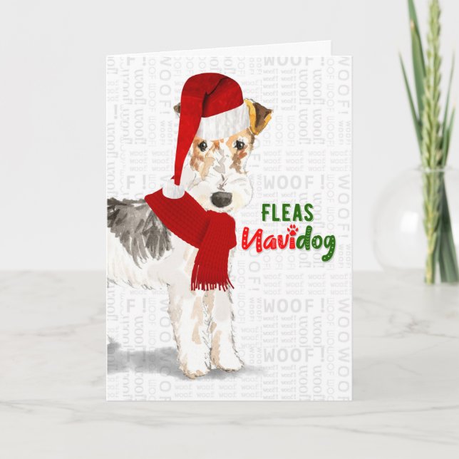Cartes Pour Fêtes Annuelles Fil de Noël Renard haïré Terrier Fleas NaviDOG (Devant)