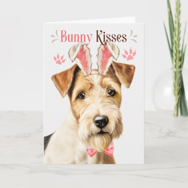Cartes Pour Fêtes Annuelles Fil Fox Terrier Chien Bunny Oreilles pour Pâques (Devant)