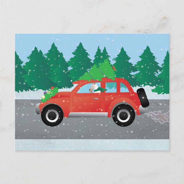 Cartes Pour Fêtes Annuelles Fil Fox Terrier Conduire une voiture de Noël (Devant)
