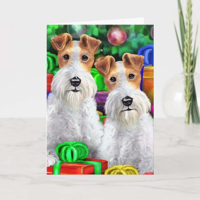 Cartes Pour Fêtes Annuelles Fil Fox Terrier Offres ouvertes Noël (Devant)