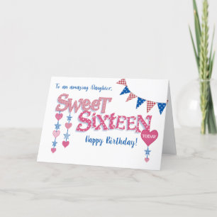 Cartes Pour Fêtes Annuelles Fille 16e Anniversaire Coeurs Étoiles Word Art Car