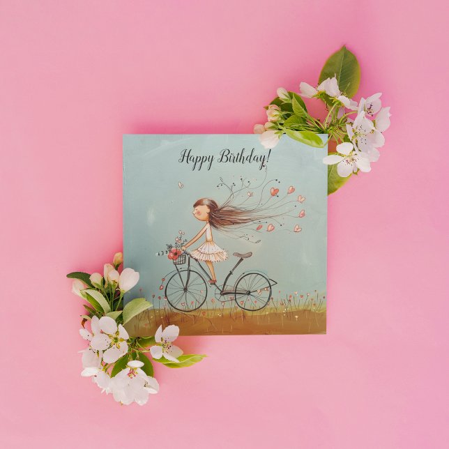 Cartes Pour Fêtes Annuelles Fille à vélo, personnalisable (Créateur téléchargé)