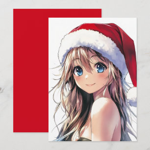 Cartes Pour Fêtes Annuelles Fille Anime Festive Chapeau de Père Noël avec des 
