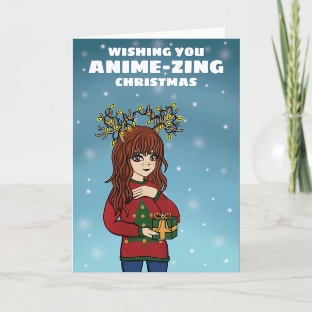 Cartes Pour Fêtes Annuelles Fille Anime Noël (Devant)