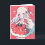 Cartes Pour Fêtes Annuelles Fille Anime Père Noël Kawaii<br><div class="desc">Si vous aimez l'anime,  ce design sera parfait pour vous. Ça montre une fille. Ce design peut être facilement customisé.</div>