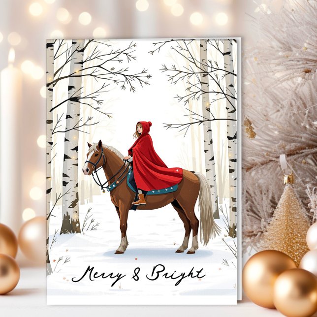 Cartes Pour Fêtes Annuelles Fille au cheval joyeuse et brillante (Send enchanting holiday wishes with this magical Christmas design!
)