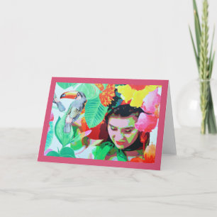 Cartes Pour Fêtes Annuelles Fille aux fleurs et toucan, Madère