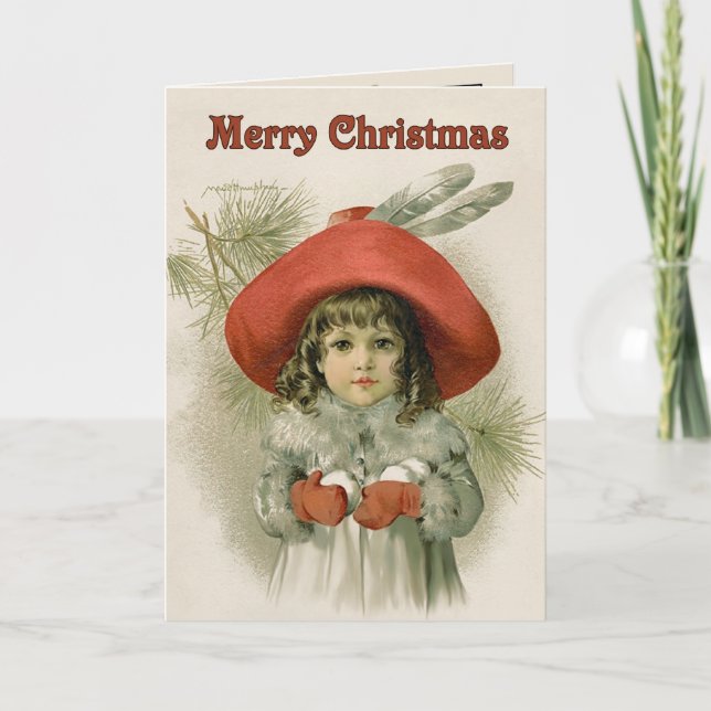 Cartes Pour Fêtes Annuelles Fille avec des boules de neige - Maud Humphrey (Devant)